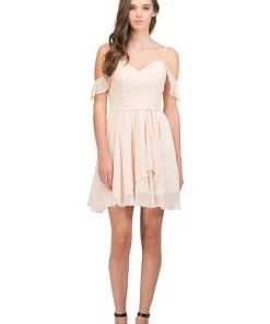 Starbox Prom Short Cold Shoulder Dress With Lace Bodice By Star Box 81017