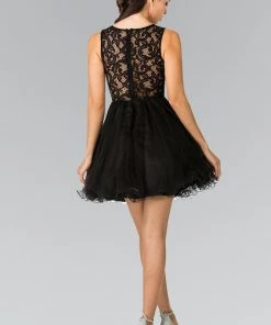 Short Dress With Lace Bodice And Sheer Waistline By Elizabeth K GS1427