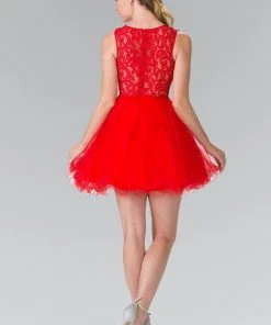 Short Dress With Lace Bodice And Sheer Waistline By Elizabeth K GS1427