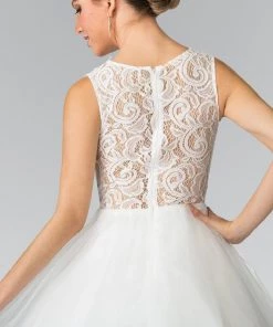 Short Dress With Lace Bodice And Sheer Waistline By Elizabeth K GS1427