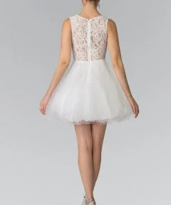 Short Dress With Lace Bodice And Sheer Waistline By Elizabeth K GS1427