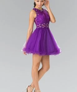 Short Dress With Lace Bodice And Sheer Waistline By Elizabeth K GS1427