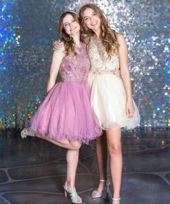 Short Embroidered Dress With Sequin Tulle Skirt By Calla Collection 24 Short Embroidered Dress With Sequin Tulle Skirt By Calla Collection