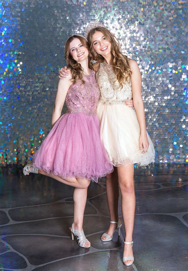 Short Embroidered Dress With Sequin Tulle Skirt By Calla Collection 13 Short Embroidered Dress With Sequin Tulle Skirt By Calla Collection