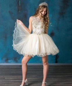 Short Embroidered Dress With Sequin Tulle Skirt By Calla Collection 19 Short Embroidered Dress With Sequin Tulle Skirt By Calla Collection