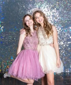 Short Embroidered Dress With Sequin Tulle Skirt By Calla Collection