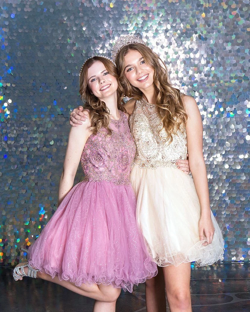 Short Embroidered Dress With Sequin Tulle Skirt By Calla Collection 3 Short Embroidered Dress With Sequin Tulle Skirt By Calla Collection