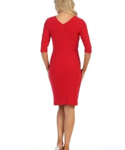 Bridesmaid Dresses Short Faux Wrap Dress With Mid-Sleeves By Celavie 6412