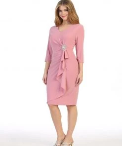 Bridesmaid Dresses Short Faux Wrap Dress With Mid-Sleeves By Celavie 6412