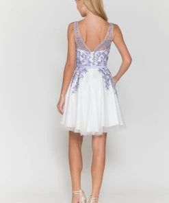 Short Floral Applique Dress By Poly USA 8696