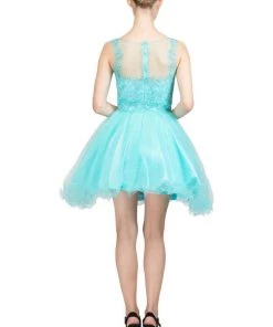 Starbox Short Floral Appliqued Dress With Ruffled Skirt By Star Box 17308 Prom