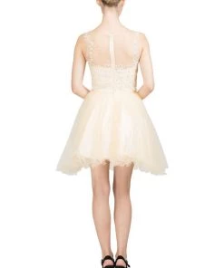 Starbox Short Floral Appliqued Dress With Ruffled Skirt By Star Box 17308 Prom