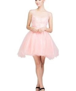 Starbox Short Floral Appliqued Dress With Ruffled Skirt By Star Box 17308 Prom