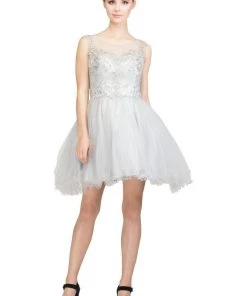 Starbox Short Floral Appliqued Dress With Ruffled Skirt By Star Box 17308 Prom