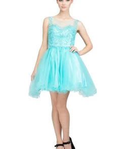 Starbox Short Floral Appliqued Dress With Ruffled Skirt By Star Box 17308 Prom