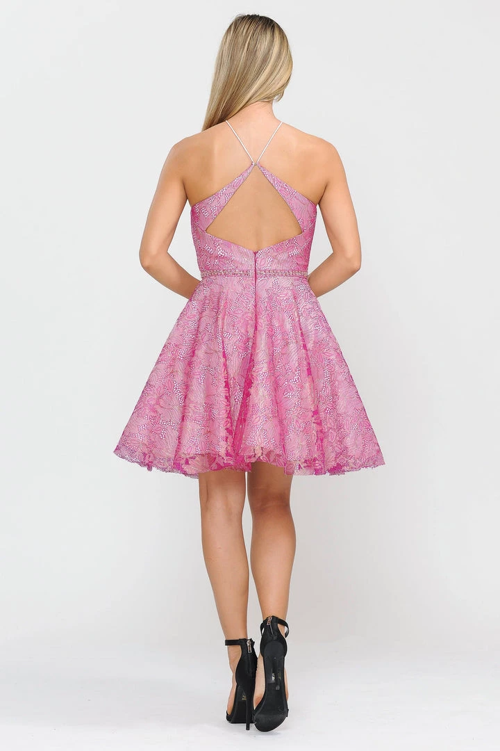 Prom Short Floral Glitter Dress With Illusion Cutout By Poly USA 8506 8 Prom Short Floral Glitter Dress With Illusion Cutout By Poly USA 8506
