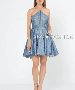 Prom Short Floral Glitter Dress With Illusion Cutout By Poly USA 8506 13 Prom Short Floral Glitter Dress With Illusion Cutout By Poly USA 8506