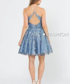 Prom Short Floral Glitter Dress With Illusion Cutout By Poly USA 8506