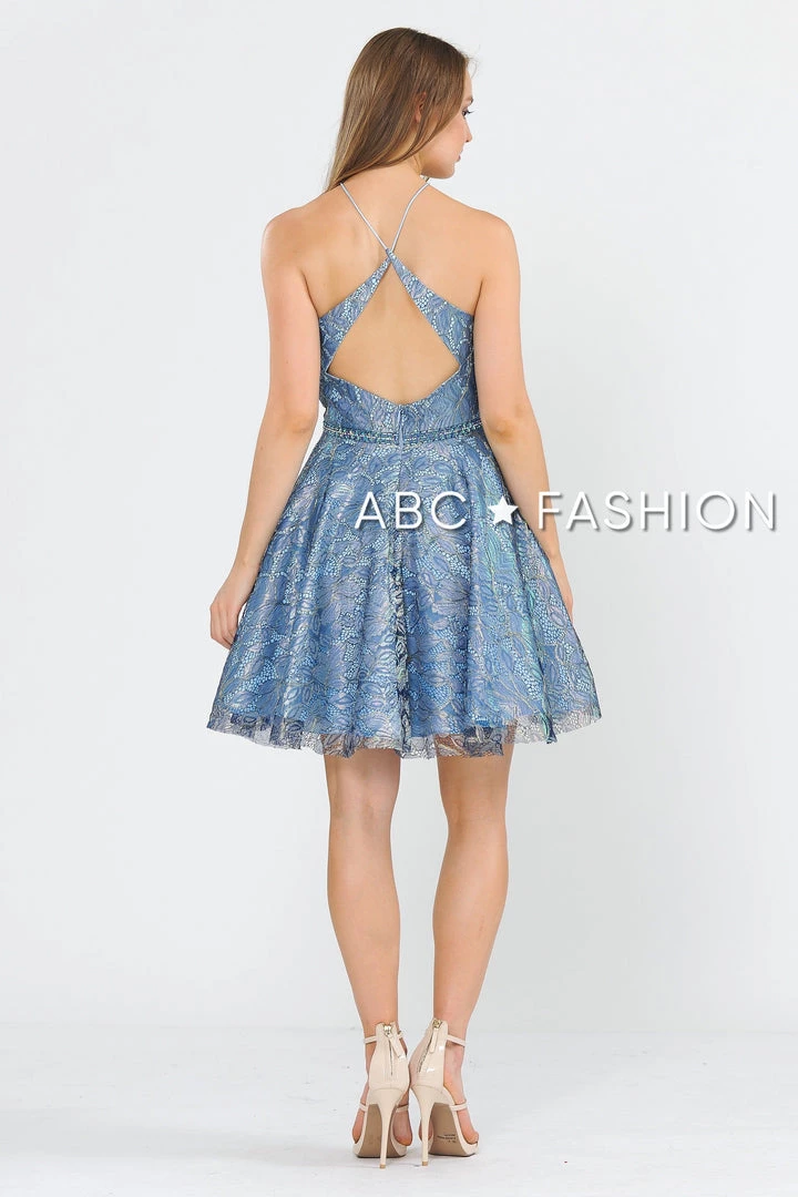 Prom Short Floral Glitter Dress With Illusion Cutout By Poly USA 8506 4 Prom Short Floral Glitter Dress With Illusion Cutout By Poly USA 8506
