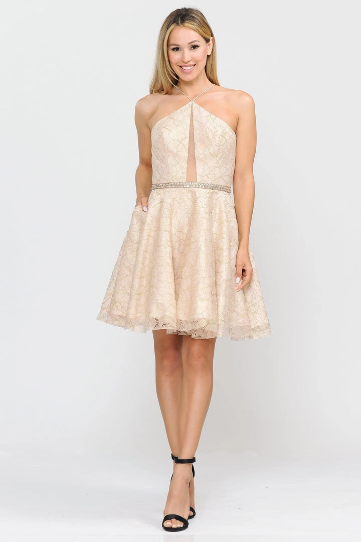 Prom Short Floral Glitter Dress With Illusion Cutout By Poly USA 8506 9 Prom Short Floral Glitter Dress With Illusion Cutout By Poly USA 8506