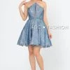 Prom Short Floral Glitter Dress With Illusion Cutout By Poly USA 8506