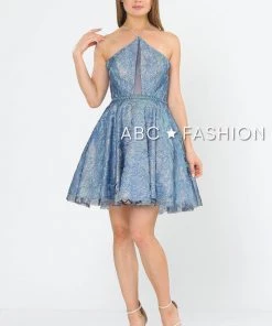 Prom Short Floral Glitter Dress With Illusion Cutout By Poly USA 8506
