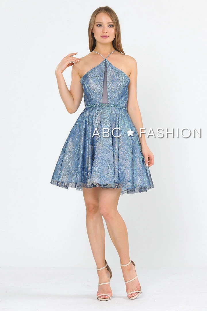 Prom Short Floral Glitter Dress With Illusion Cutout By Poly USA 8506 3 Prom Short Floral Glitter Dress With Illusion Cutout By Poly USA 8506