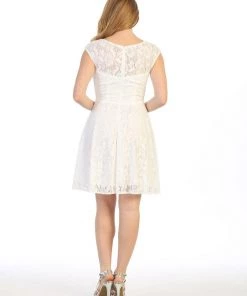 Short Floral Lace Dress With Cap Sleeves By Celavie 6417