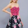 Short Floral Print Dress With Fuchsia Lace Top By Nox Anabel 6270