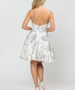 Short Floral Print Dress With Sweetheart Neckline By Poly USA 8508