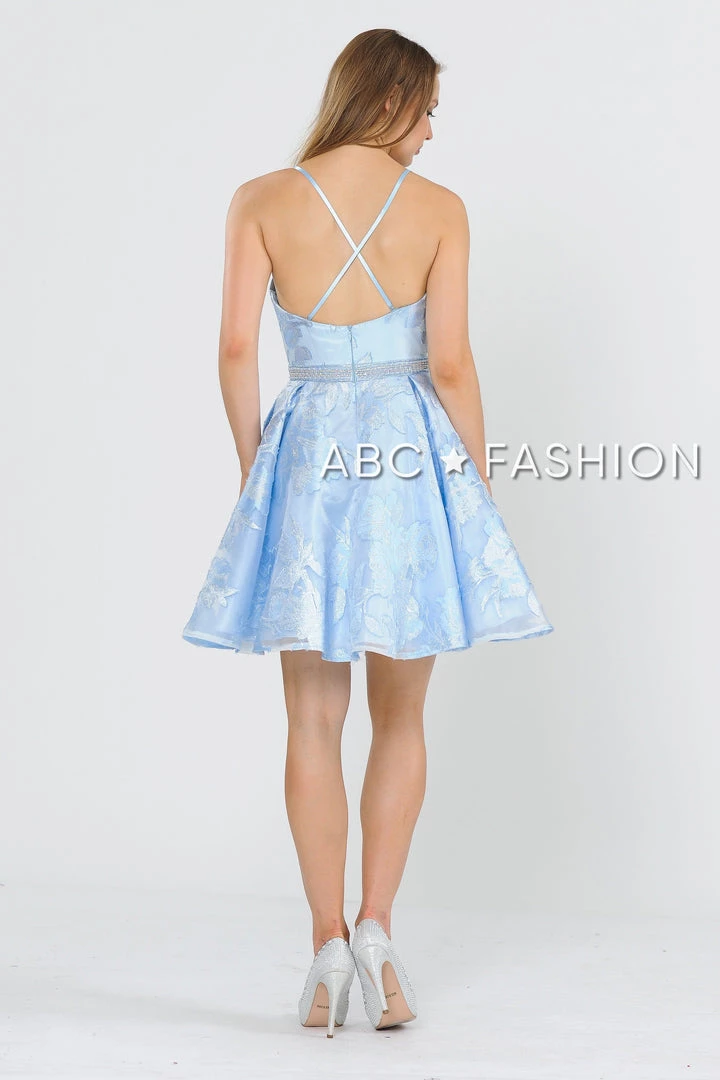Short Glitter Print Dress With Beaded Waist By Poly USA 8422 Prom 4 Short Glitter Print Dress With Beaded Waist By Poly USA 8422 Prom