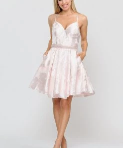 Short Glitter Print Dress With Beaded Waist By Poly USA 8422 Prom 13 Short Glitter Print Dress With Beaded Waist By Poly USA 8422 Prom