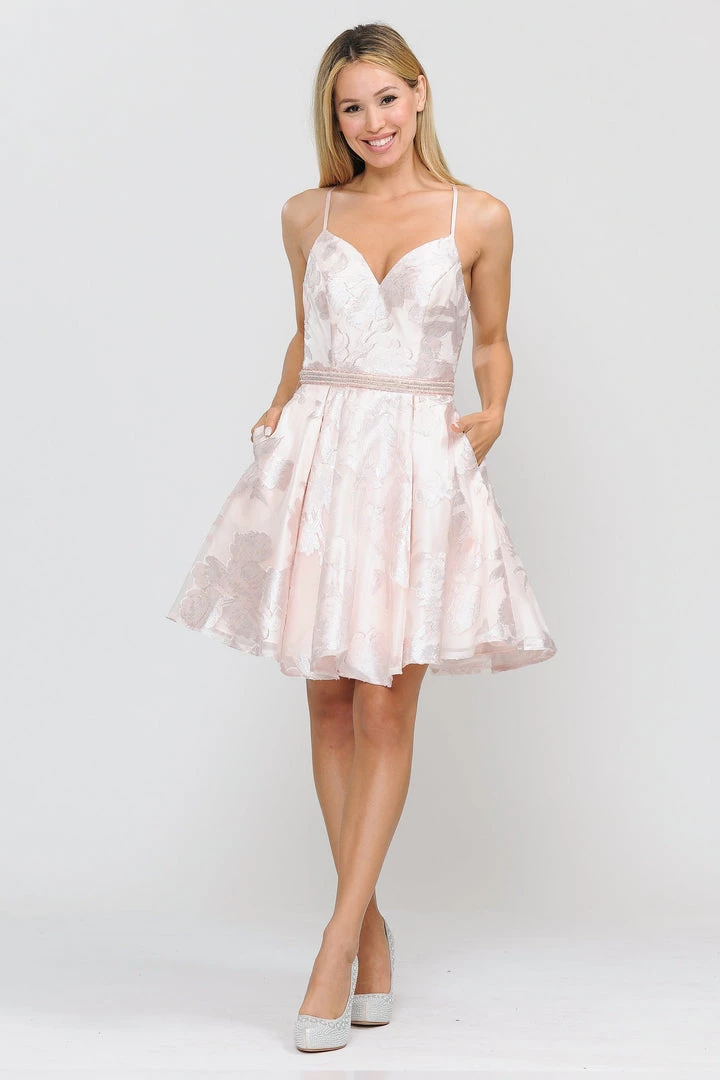 Short Glitter Print Dress With Beaded Waist By Poly USA 8422 Prom 7 Short Glitter Print Dress With Beaded Waist By Poly USA 8422 Prom