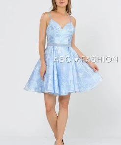 Short Glitter Print Dress With Beaded Waist By Poly USA 8422 Prom