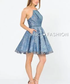 Short Glitter Print Dress With Pockets By Poly USA 8410