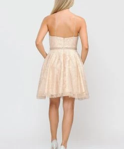 Short Glitter Print Dress With Pockets By Poly USA 8410