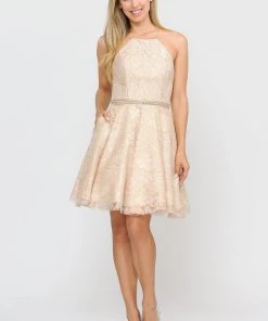 Short Glitter Print Dress With Pockets By Poly USA 8410