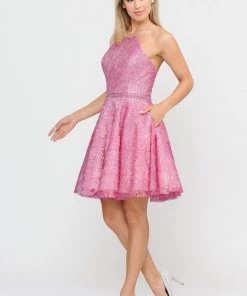 Short Glitter Print Dress With Pockets By Poly USA 8410