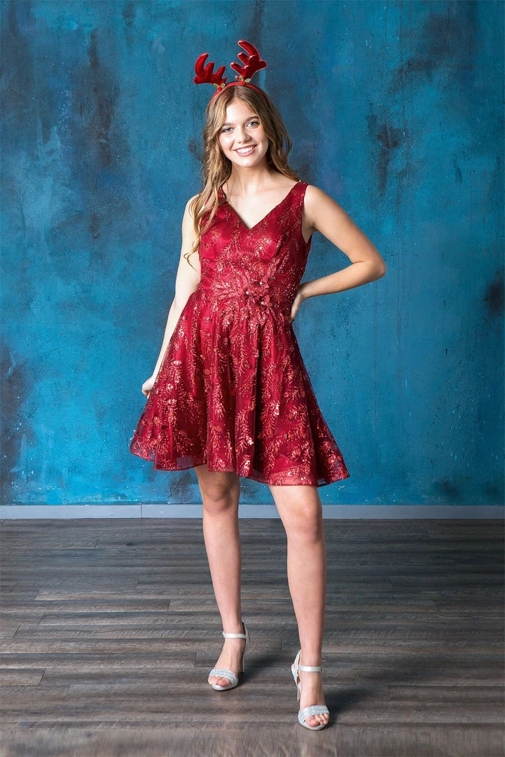 Short Glitter Print V-Neck Dress By Calla Collection 5 Short Glitter Print V-Neck Dress By Calla Collection