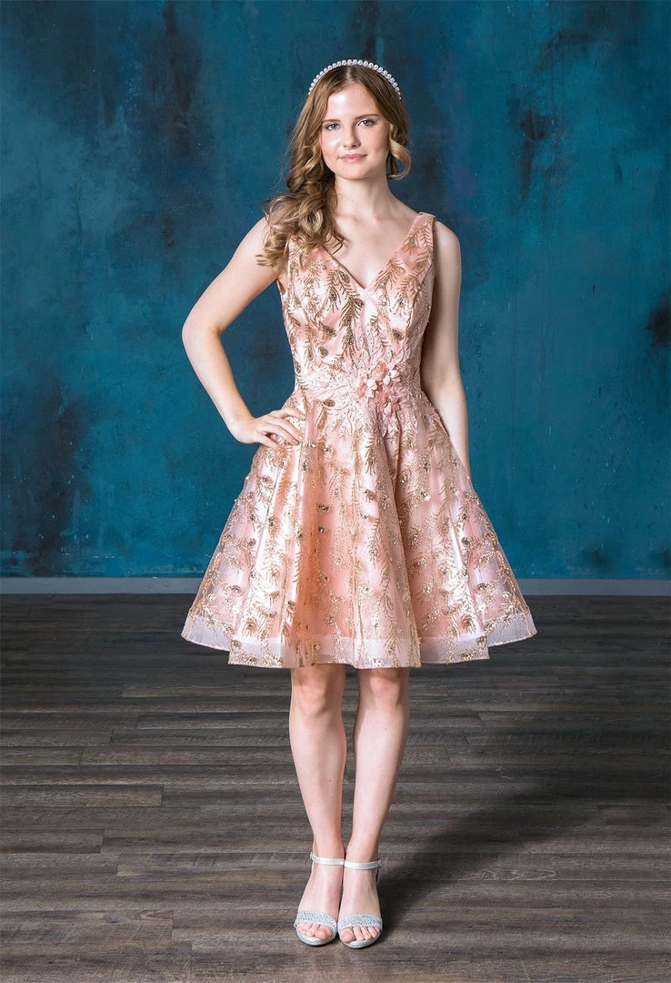 Short Glitter Print V-Neck Dress By Calla Collection 10 Short Glitter Print V-Neck Dress By Calla Collection