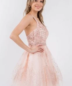 Short Glitter Print V-Neck Dress By Elizabeth K GS1965 Prom