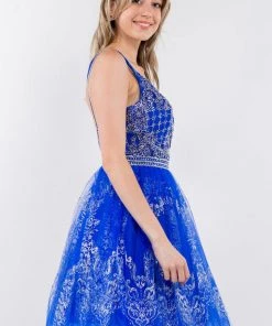 Short Glitter Print V-Neck Dress By Elizabeth K GS1965 Prom