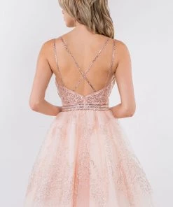 Short Glitter Print V-Neck Dress By Elizabeth K GS1965 Prom