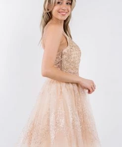 Short Glitter Print V-Neck Dress By Elizabeth K GS1965 Prom