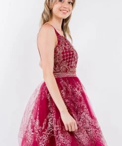 Short Glitter Print V-Neck Dress By Elizabeth K GS1965 Prom
