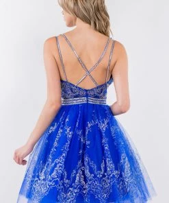 Short Glitter Print V-Neck Dress By Elizabeth K GS1965 Prom