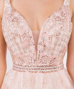 Short Glitter Print V-Neck Dress By Elizabeth K GS1965 Prom