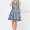 Short Glitter Print V-Neck Dress With Pockets By Poly USA 8504 Prom