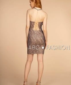 Prom Short Glitter V-Neck Dress With Corset Tie By Elizabeth K GS1634