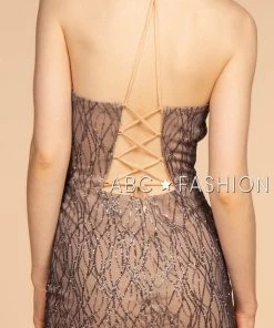 Prom Short Glitter V-Neck Dress With Corset Tie By Elizabeth K GS1634